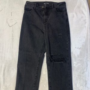 Black Distressed Straight Leg Jeans
